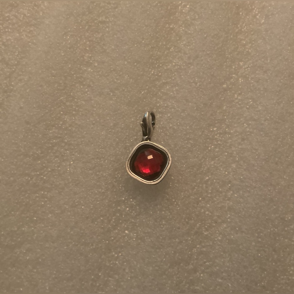 Brighton LOVE Charm Pendant Red Faceted Stone Silver Tone Scroll Design Charm